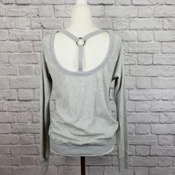 Pam & Gela cutout strappy back light heather gray sweatshirt women's size S NWT - Picture 4 of 9